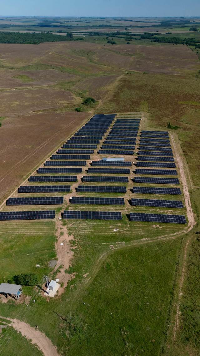 Fileiras de painéis solares de usina administrada pela Futura, vistas de cima